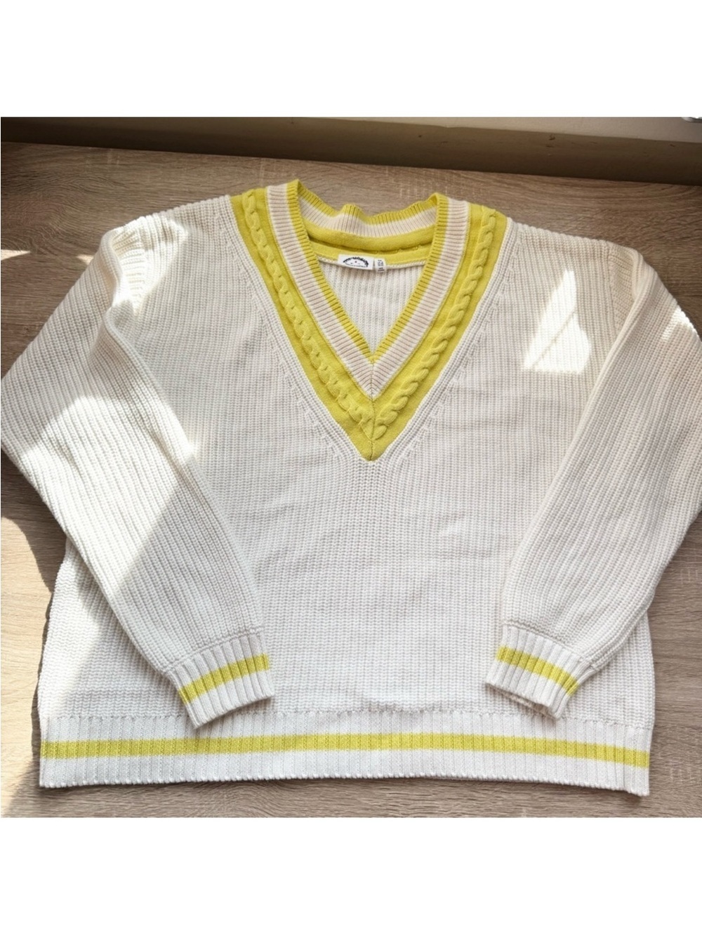 New The Upside Louie Ribbed Knitted V-Neck Sweater Cream Yellow Medium